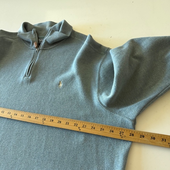 Polo Ralph Lauren Dusty Aqua Blue Leather Pull Quarter Zip Pullover Sweater 2XL - Picture 5 of 7